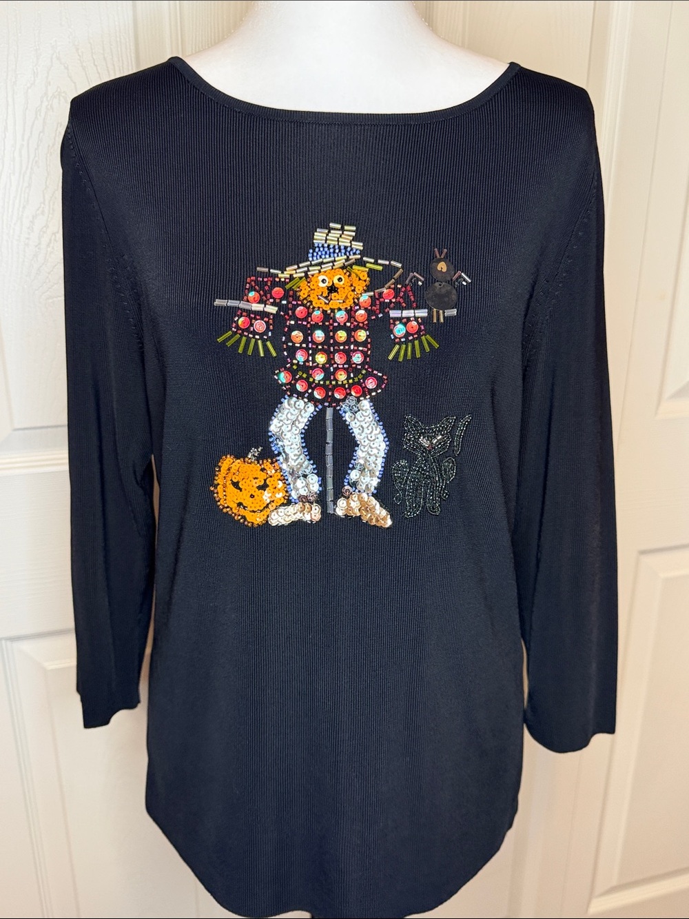 Black Sequin Scarecrow Graphic Sweater